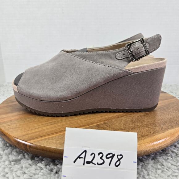 Vionic Trixie Toffee Light Grey Suede Platform Slingback Wedge Sandal Womens 9 - Picture 1 of 15